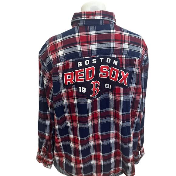 Boston Red Sox Plaid Flannel Shirt Shacket XL Oversized Unique Baseball Gray - Picture 1 of 6